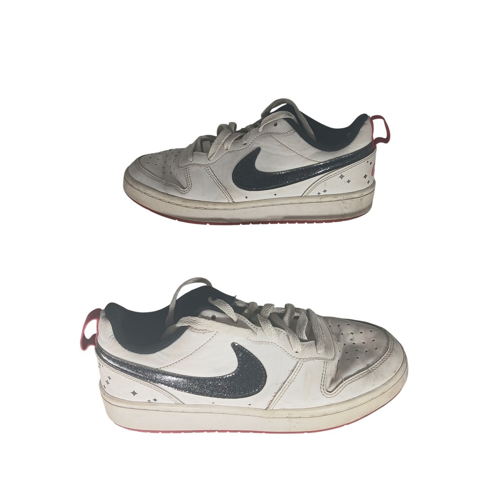 Nike Court Borough Low 2 White Black Red Glitter Star‎ Mens 6Y Womens 7.5